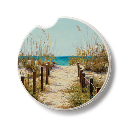 Path to The Ocean Single Absorbent Stone Car Coaster 2.6” Diameter Manufactured in the USA