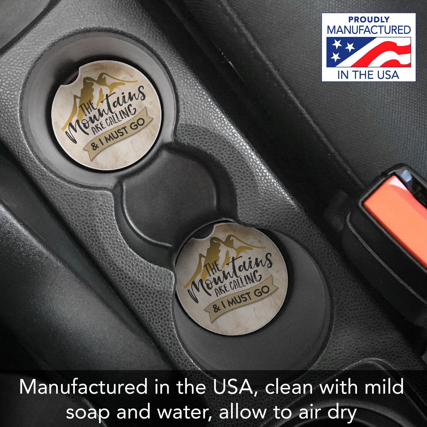 CounterArt Call of The Mountains Single Absorbnent Stone Coaster for Vehicle Cup Holder 2.6” Diameter Manufactured in The USA