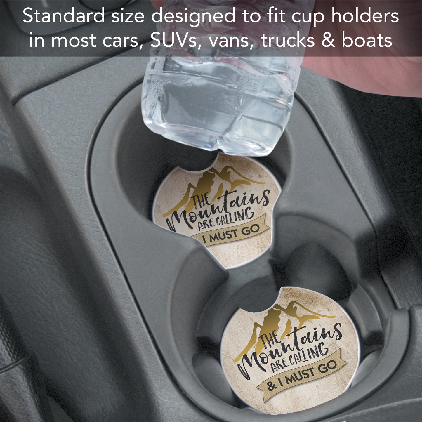 CounterArt Call of The Mountains Single Absorbnent Stone Coaster for Vehicle Cup Holder 2.6” Diameter Manufactured in The USA