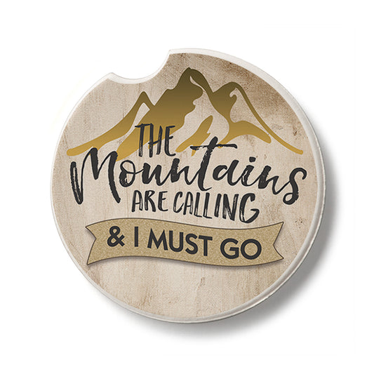 Call of The Mountains Single Absorbent Stone Car Coaster 2.6” Diameter Manufactured in the USA