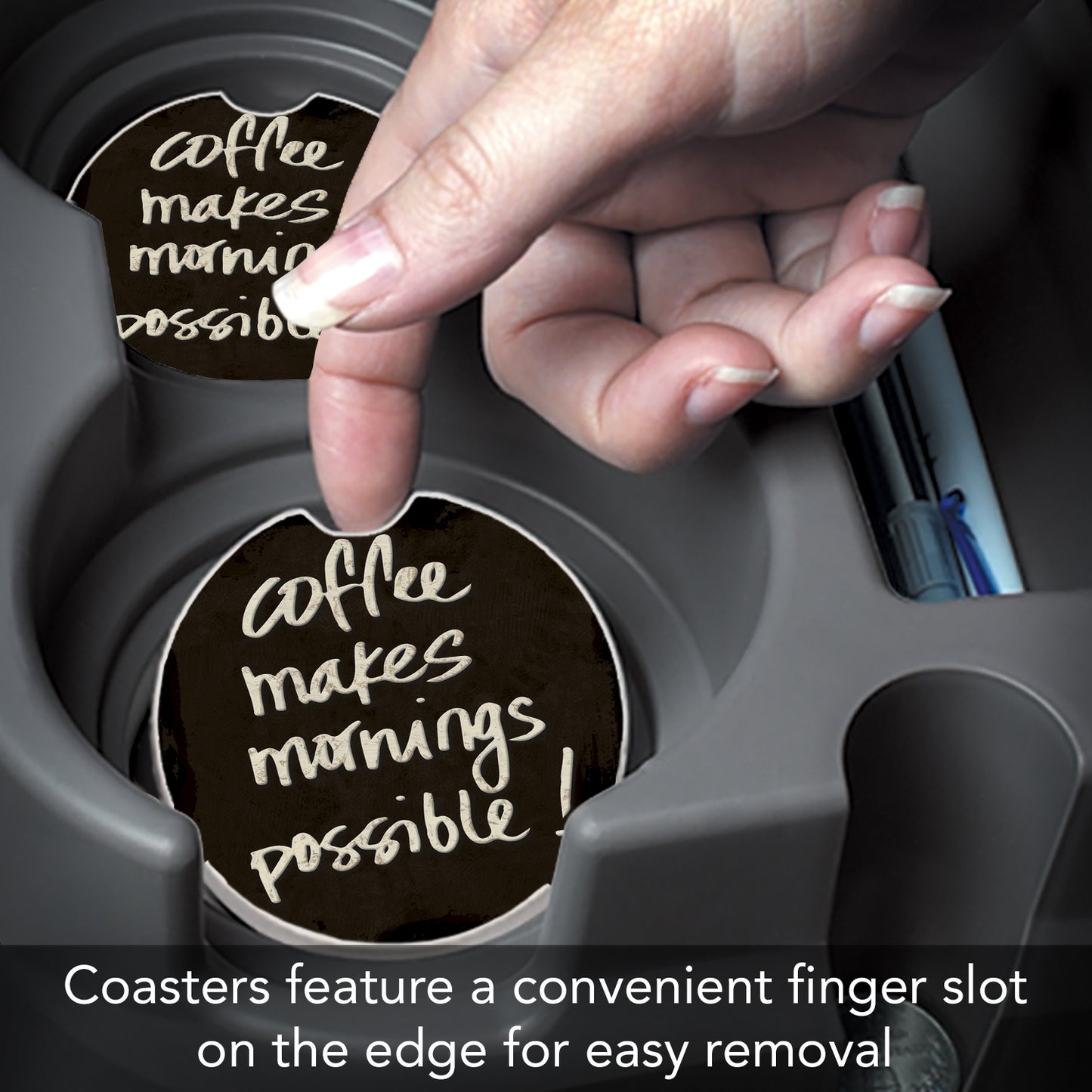 CounterArt Coffee Makes Mornings Single Absorbent Stone Coaster for Vehicle Cup Holder 2.6” Diameter Manufactured in The USA