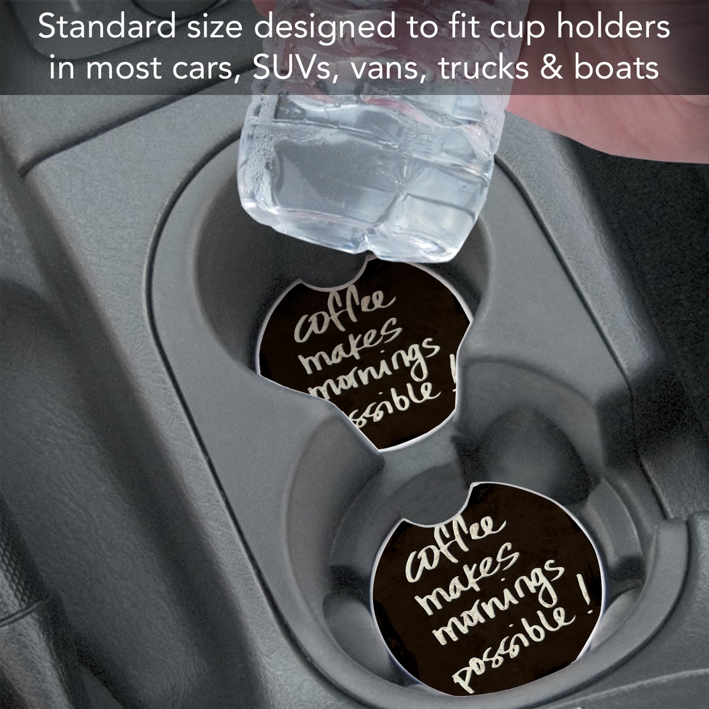 CounterArt Coffee Makes Mornings Single Absorbent Stone Coaster for Vehicle Cup Holder 2.6” Diameter Manufactured in The USA
