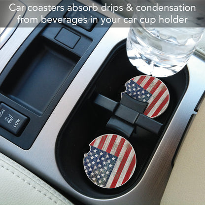 CounterArt Americana Single Absorbnent Stone Coaster for Vehicle Cup Holder 2.6” Diameter Manufactured in The USA