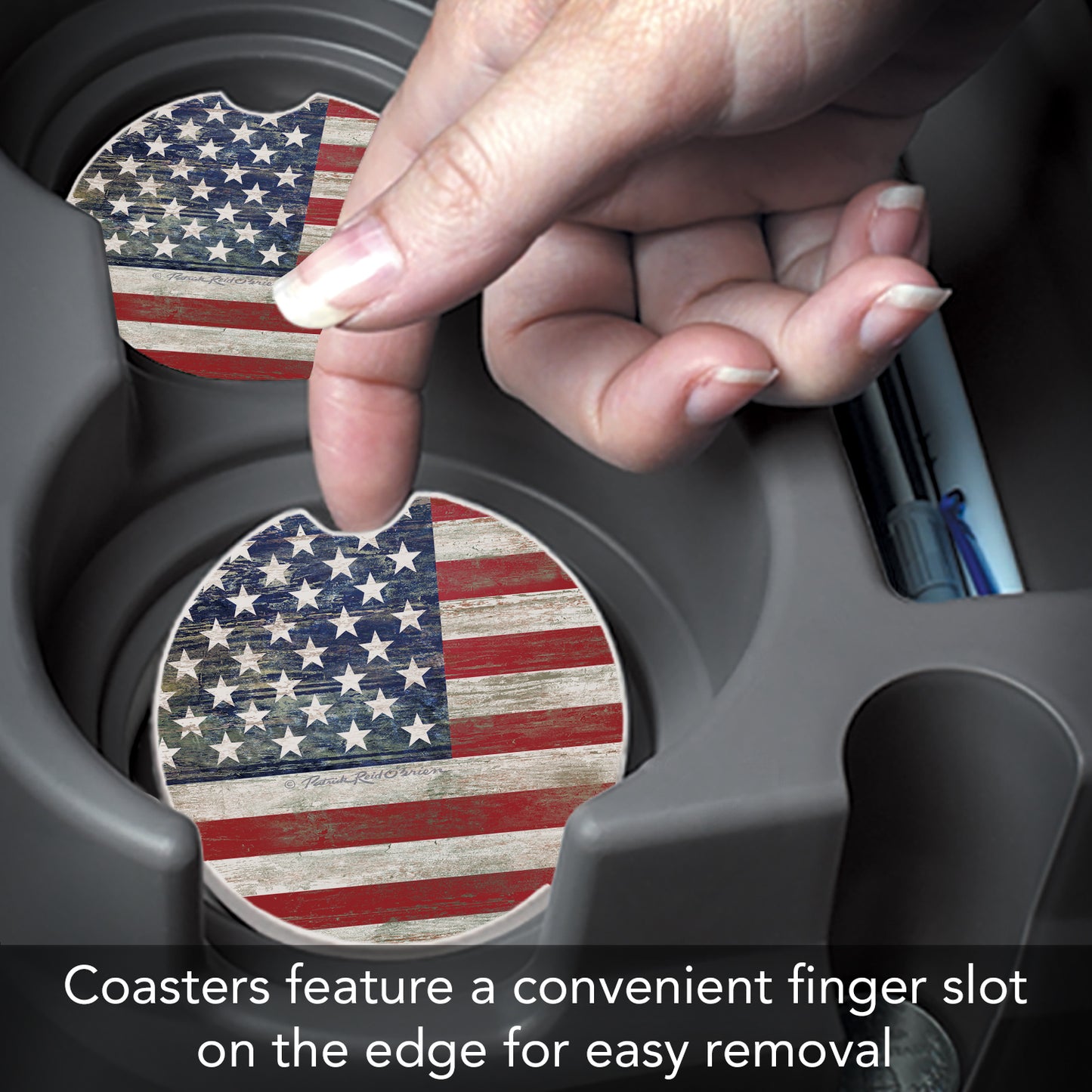 CounterArt Americana Single Absorbnent Stone Coaster for Vehicle Cup Holder 2.6” Diameter Manufactured in The USA