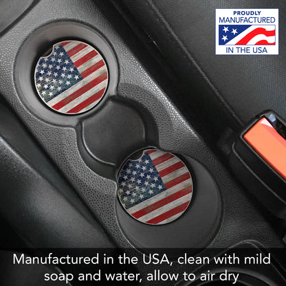 CounterArt Americana Single Absorbnent Stone Coaster for Vehicle Cup Holder 2.6” Diameter Manufactured in The USA