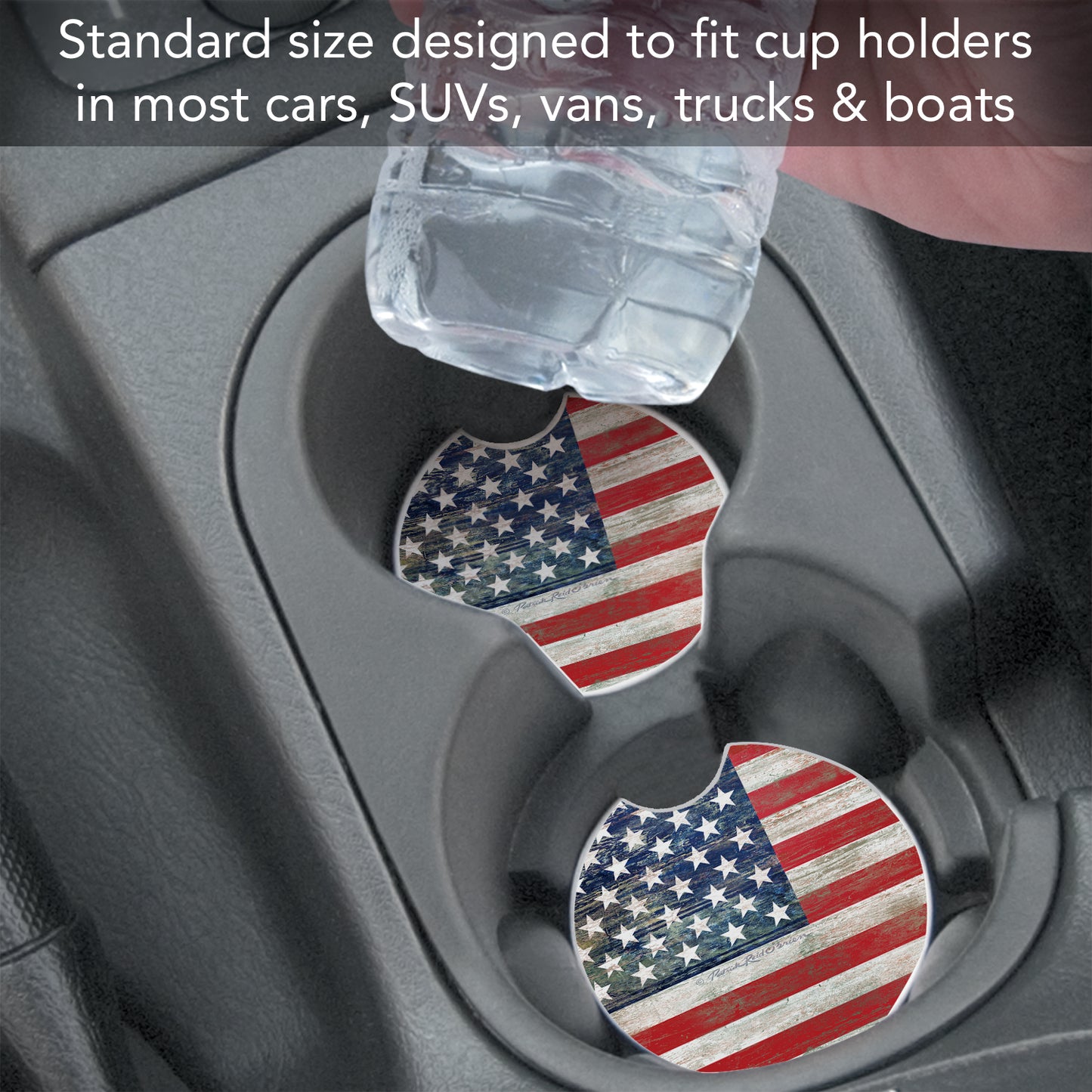 CounterArt Americana Single Absorbnent Stone Coaster for Vehicle Cup Holder 2.6” Diameter Manufactured in The USA
