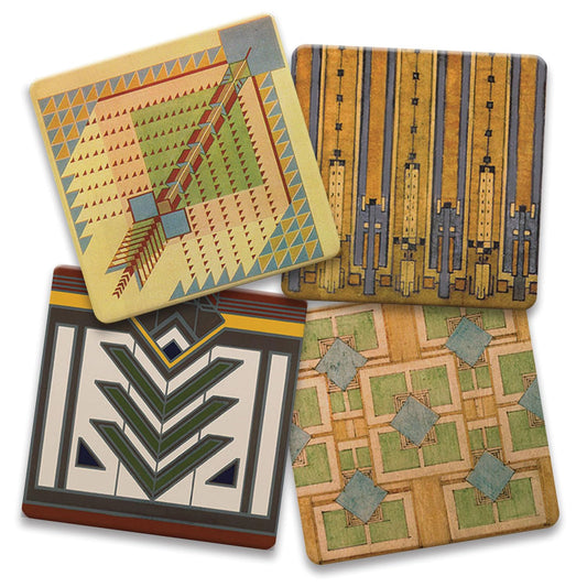 Assorted Rug Designs by Frank Lloyd Wright 4-Pack Absorbent Stone Coasters 4" Square