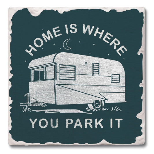 Thirstystone Park The RV Single Tumbled Tile Stone Coaster with Protective Cork Backing Manufactured in The USA 4" Square