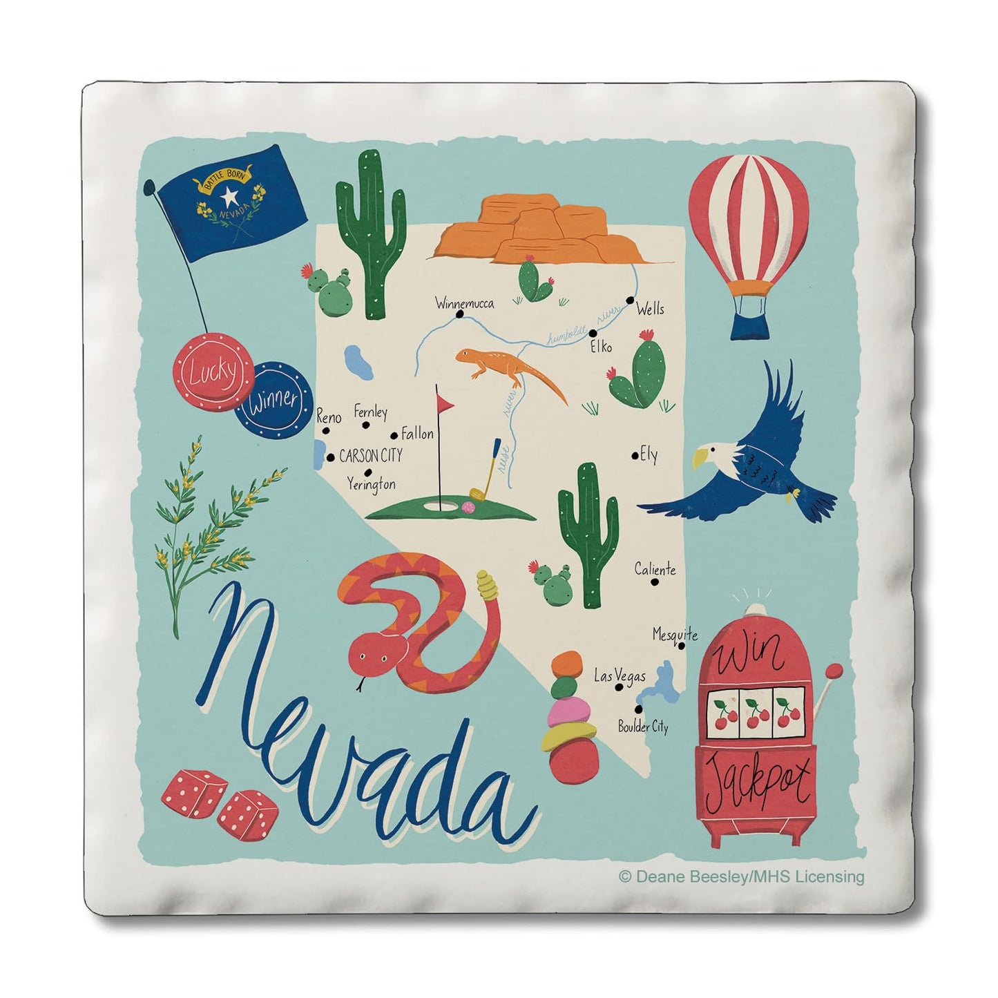 Thirstystone Nevada Home State 4 Pack Tumbled Tile Stone Coasters 4" Square Manufactured in the USA