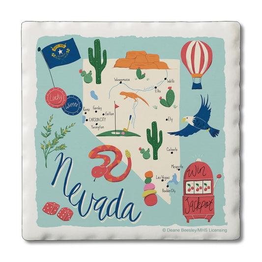 Thirstystone Nevada Home State 4 Pack Tumbled Tile Stone Coasters 4" Square Manufactured in the USA