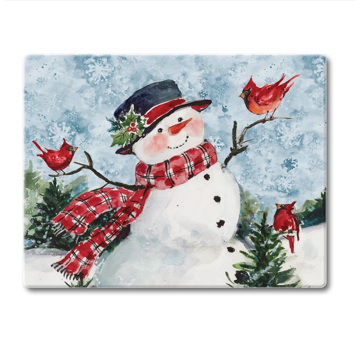CounterArt Watercolor Snowman 3mm Tempered Glass Cutting Board 10” x 8” Manufactured in the USA
