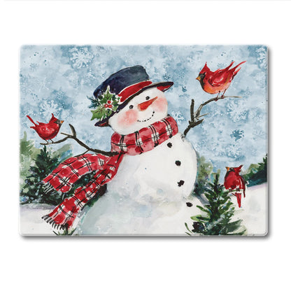 CounterArt Watercolor Snowman 3mm Tempered Glass Cutting Board 10” x 8” Manufactured in the USA