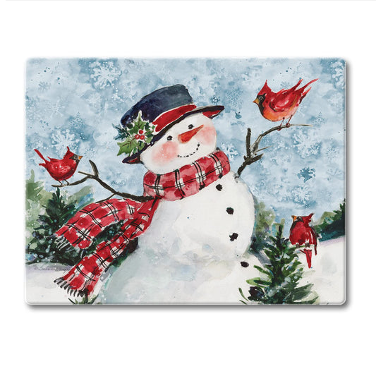 CounterArt Watercolor Snowman 3mm Tempered Glass Cutting Board 10” x 8” Manufactured in the USA