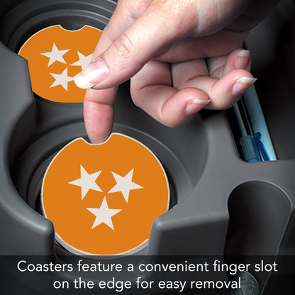 CounterArt Tennessee Tri-Star Single Absorbnent Stone Coaster for Vehicle Cup Holder 2.6” Diameter Manufactured in The USA