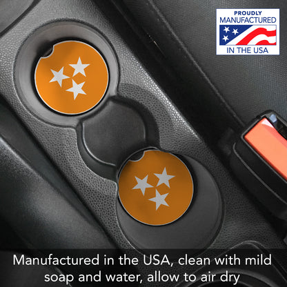 CounterArt Tennessee Tri-Star Single Absorbnent Stone Coaster for Vehicle Cup Holder 2.6” Diameter Manufactured in The USA