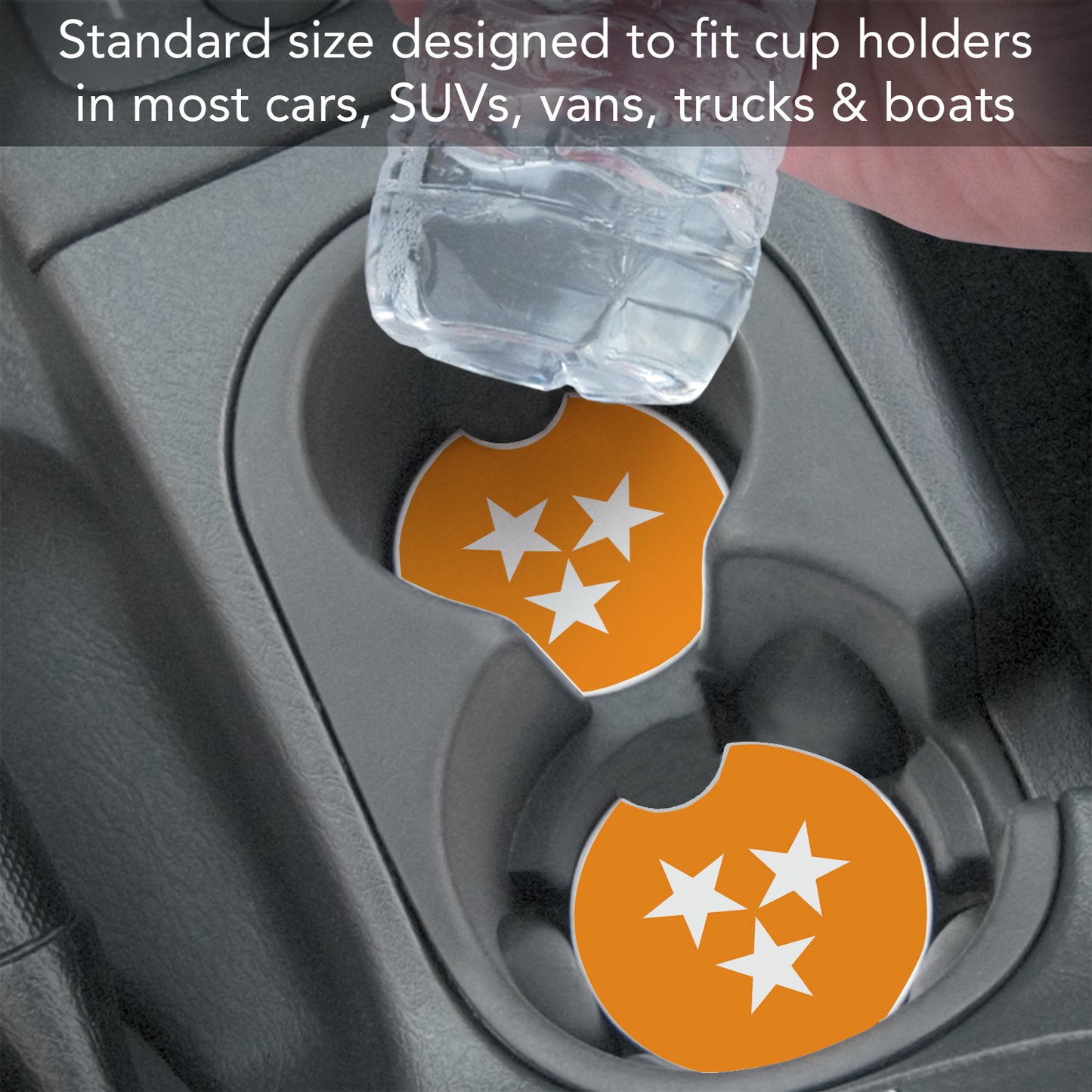 CounterArt Tennessee Tri-Star Single Absorbnent Stone Coaster for Vehicle Cup Holder 2.6” Diameter Manufactured in The USA