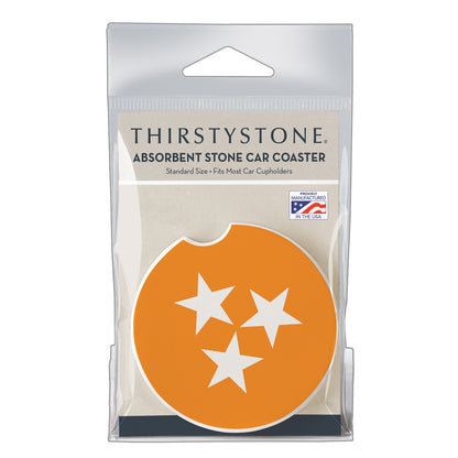 CounterArt Tennessee Tri-Star Single Absorbnent Stone Coaster for Vehicle Cup Holder 2.6” Diameter Manufactured in The USA