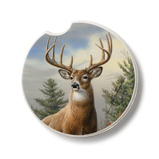 Morning Buck Single Absorbent Stone Car Coaster 2.6” Diameter Manufactured in the USA