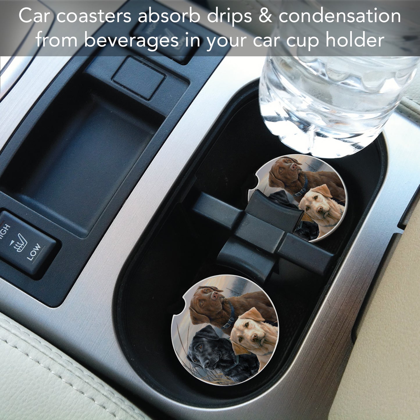 CounterArt Hunting Dogs Single Absorbnent Stone Coaster for Vehicle Cup Holder 2.6” Diameter Manufactured in The USA