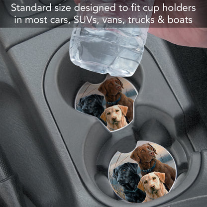 CounterArt Hunting Dogs Single Absorbnent Stone Coaster for Vehicle Cup Holder 2.6” Diameter Manufactured in The USA