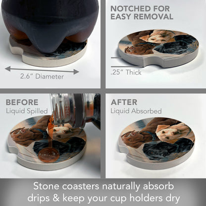 CounterArt Hunting Dogs Single Absorbnent Stone Coaster for Vehicle Cup Holder 2.6” Diameter Manufactured in The USA