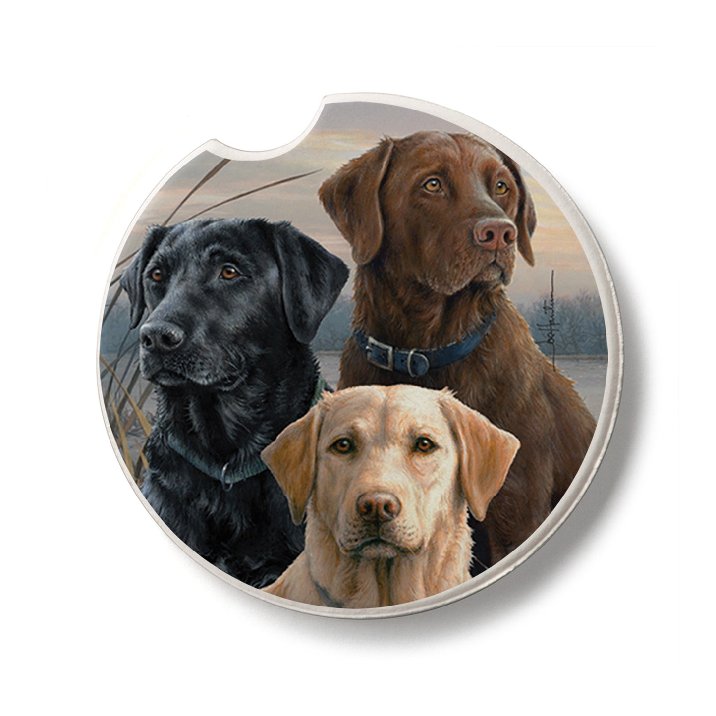 Hunting Dogs Single Absorbent Stone Car Coaster 2.6” Diameter Manufactured in the USA