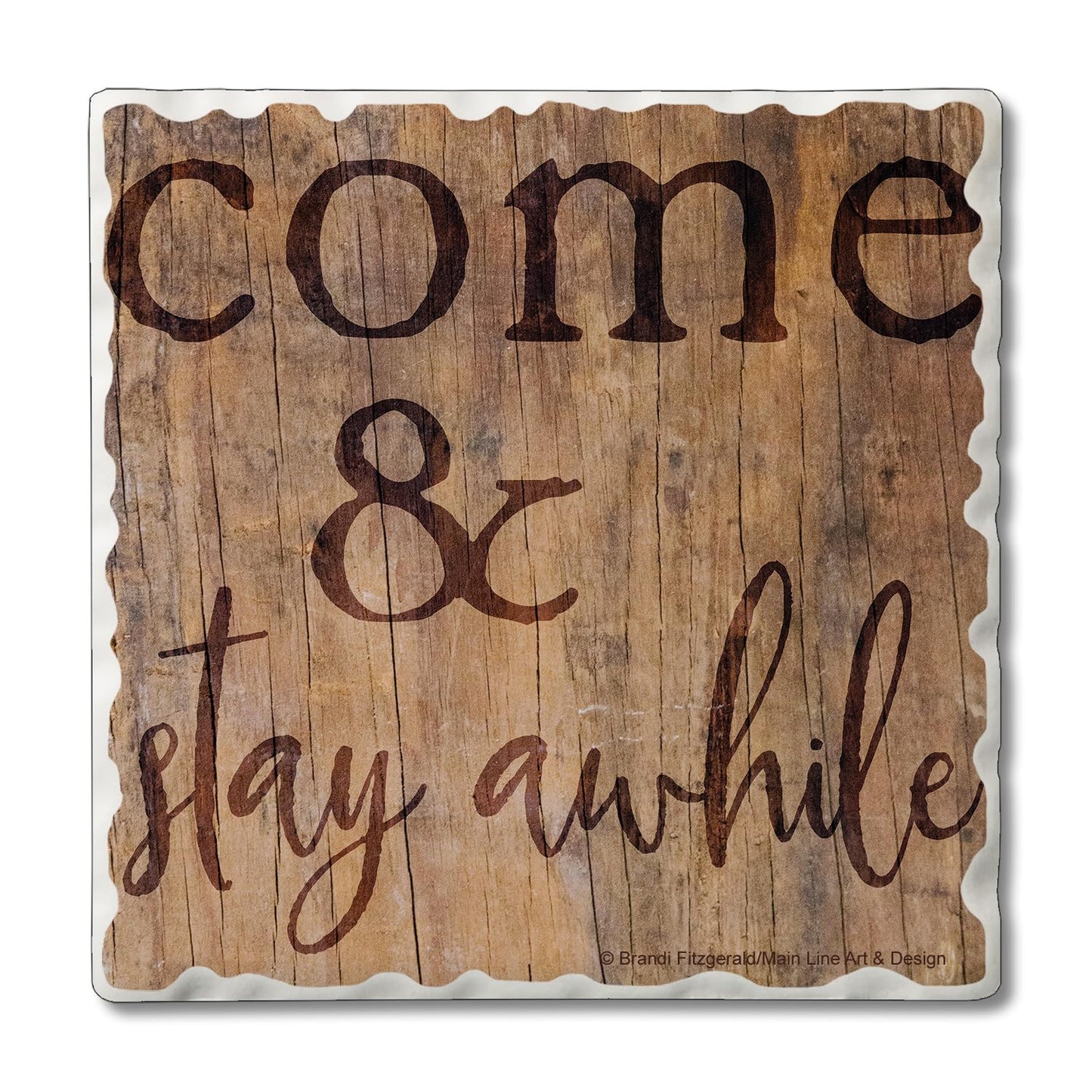 Thirstystone Stay Awhile Single Tumbled Tile Stone Coaster with Protective Cork Backing Manufactured in The USA 4" Square, Artistic, Easily Wipes Clean