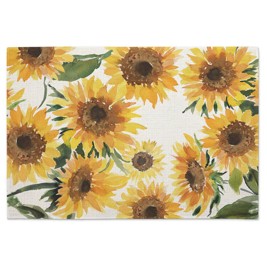 Highland Home Sunflowers 4 Pack Poly-Cotton Blend Fabric Placemats 18" x 12" Manufactured in The USA