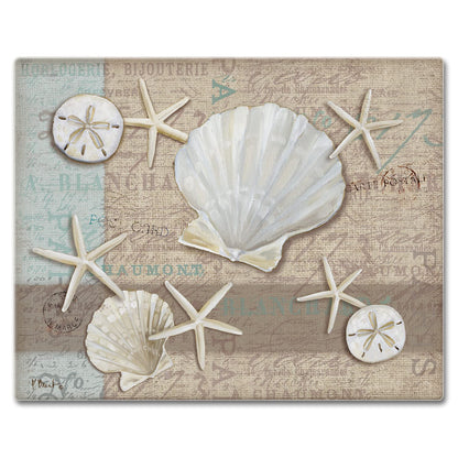 CounterArt Linen Shells 3mm Tempered Glass Cutting Board 15” x 12” Manufactured in the USA