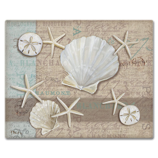 CounterArt Linen Shells 3mm Tempered Glass Cutting Board 15” x 12” Manufactured in the USA