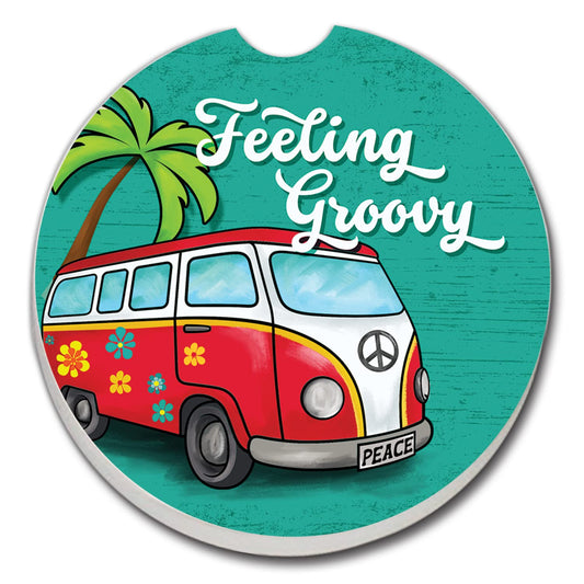 Thirstystone Feeling Groovy Single Absorbent Stone Coaster for Vehicle Cup Holder 2.6” Diameter Manufactured in The USA