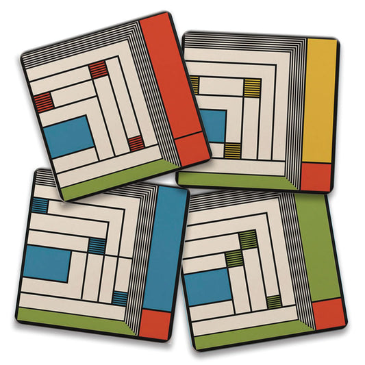 Harold Price Jr. Rug Design by Frank Lloyd Wright 4-Pack Assorted Stone Coasters with Protective Cork Backing Manufactured in The USA Absorbent Easily Wipes Clean