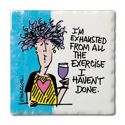 Thirstystone Exhausted Single Tumbled Tile Stone Coaster Manufactured in The USA Humorous, Stylish, Single Coasters Allow You to Create Own Set