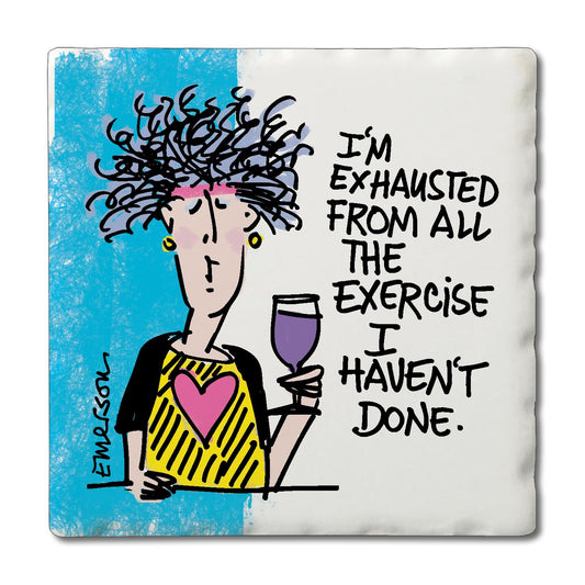 Thirstystone Exhausted Single Tumbled Tile Stone Coaster Manufactured in The USA Humorous, Stylish, Single Coasters Allow You to Create Own Set