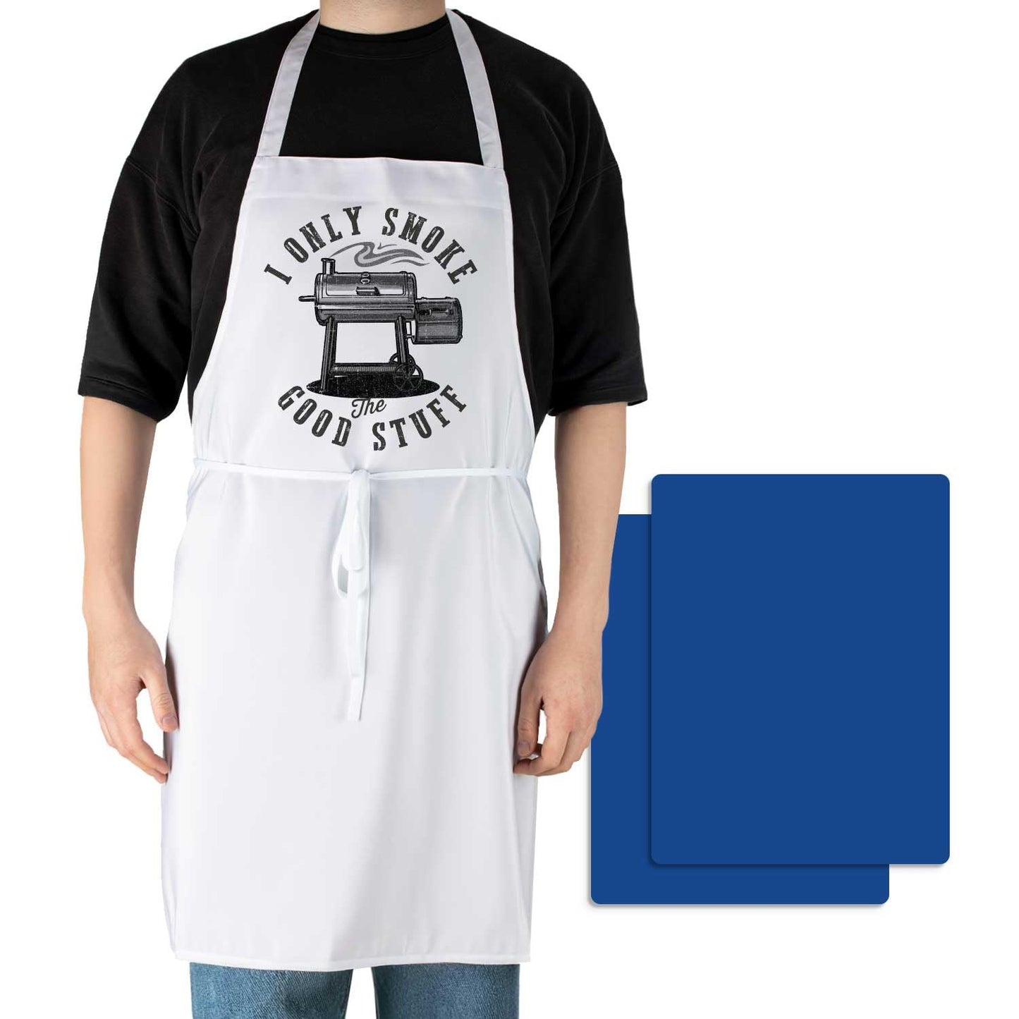 Counterart Only Smoke The Good Stuff Chef Apron with 2-Pack Blue Cutting Board Mats BPA & PVC Free Flexible Plastic