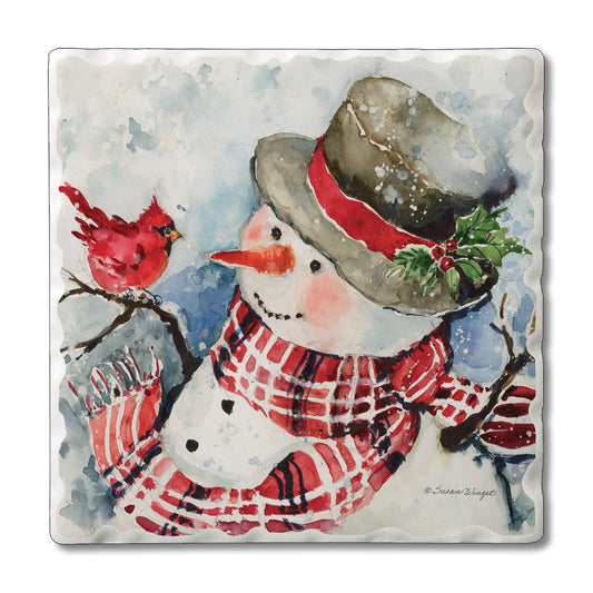 Thirstystone Red Plaid Snowman Single Tumbled Tile Coaster Manufactured in The USA Decorative, Stylish, Craft Your Own Collection