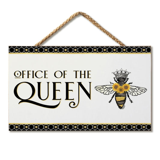 CounterArt Office Queen Decorative Hanging Wood Wall Sign 9.5” by 5.75” Made in the USA Features Braided Rope Hanger