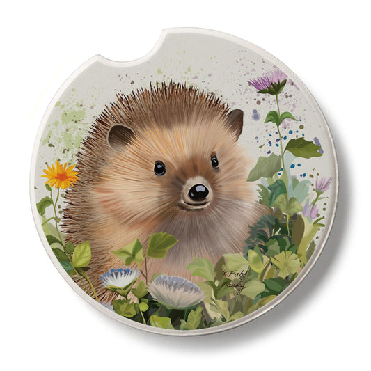 Thirstystone Hedgehog in Ivy Single Absorbent Stone Coaster for Vehicle Cup Holder 2.6” Diameter Manufactured in The USA