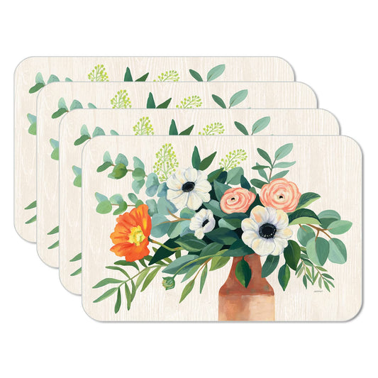 CounterArt Fresh Poppies 4 Pack Reversible Easy Care Flexible Placemats Made in the USA