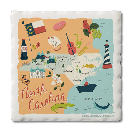 Thirstystone North Carolina Home State 4 Pack Tumbled Tile Stone Coasters 4" Square Manufactured in the USA