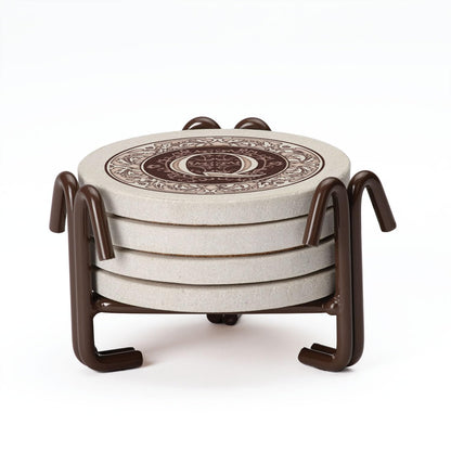 Thirstystone 4 Pack Monogram Letter Q Sandstone Coasters in Bronze Iron Ram Coaster Holder 4.75" x 4.38" x 2.75"