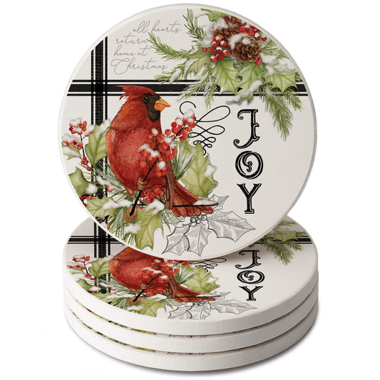 Thirstystone Cardinal Plaid 4 Pack Round Absorbent Stone Coasters 4" Diameter