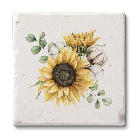 Thirstystone Sunflowers 4 Pack Natural Shell Stone Absorbent Coasters with Protective Cork Backing Manufactured in The USA