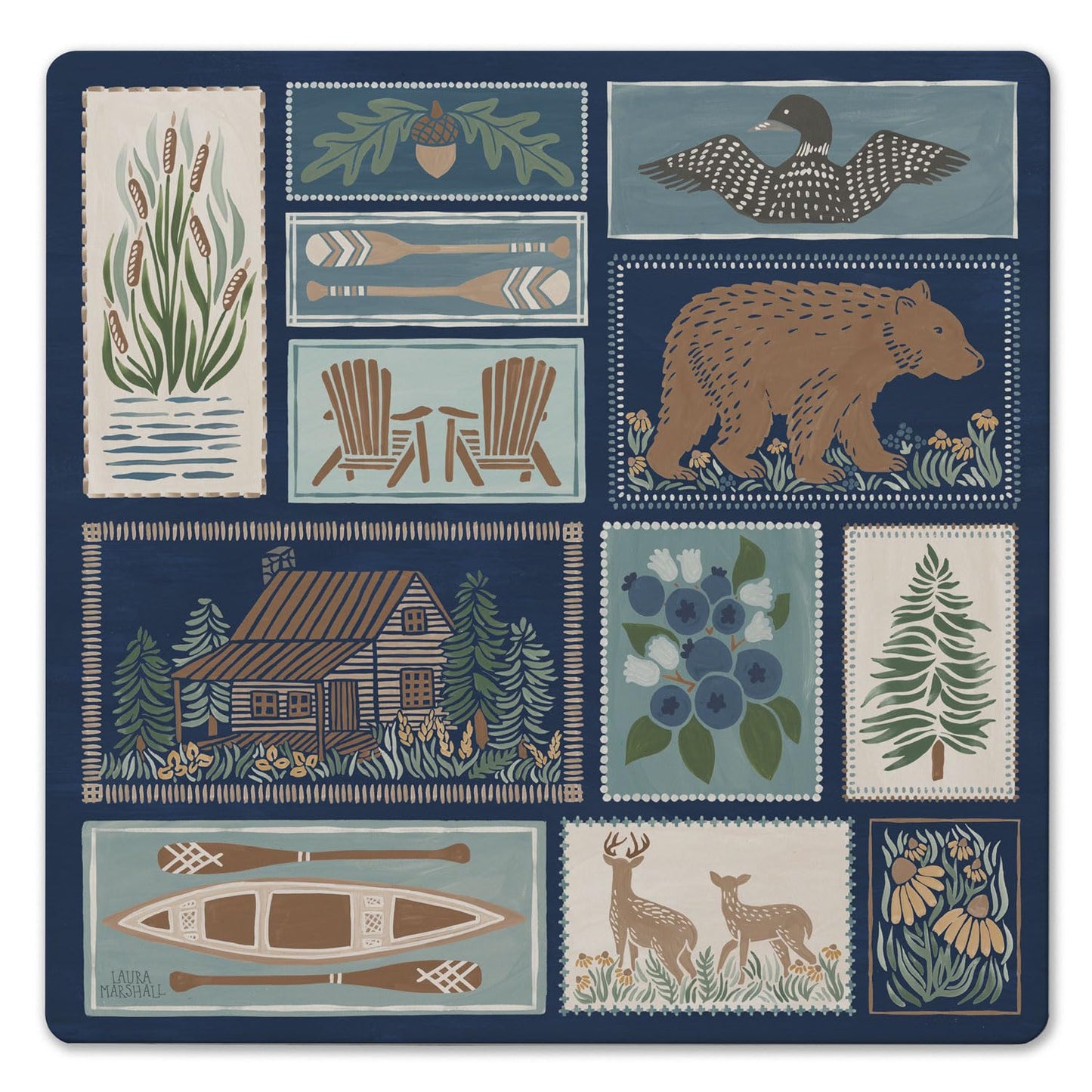 Thirstystone Lakeside Days Decorative Heat Tolerant Stone Trivet with Non-Skid Cork Backing 8” Square