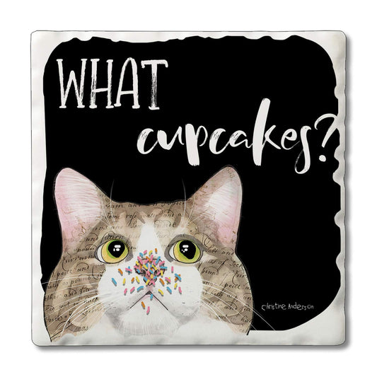 Thirstystone What Cupcakes Single Absorbent Stone Coaster with Protective Cork Backing Manufactured in The USA 4" Square, Colorful, Artistic, Easily Wipes Clean