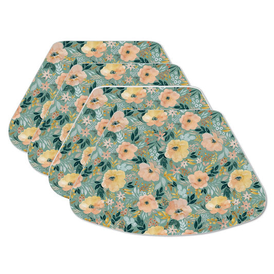 CounterArt Modern Floral 4 Pack Wedge Shaped Reversible Easy Care Placemats Made in the USA