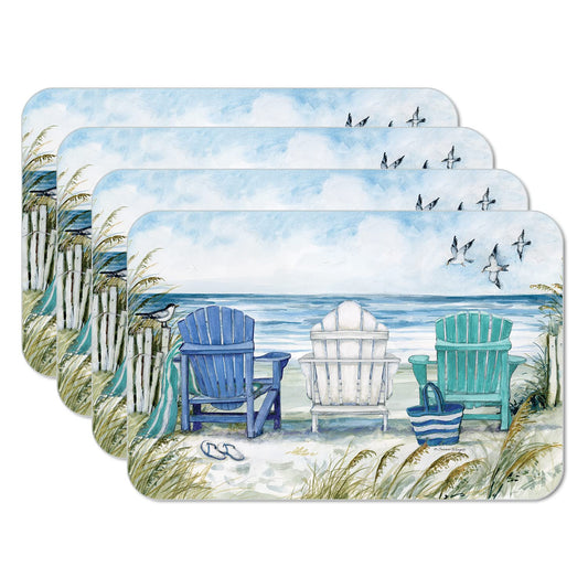 CounterArt Chairs by the Sea 4 Pack Reversible Easy Care Flexible Placemats Made in the USA