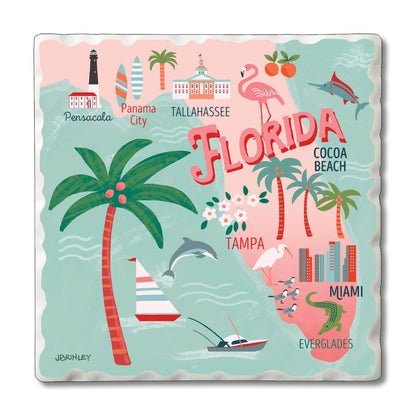 Thirstystone Florida Attractions 4 Pack Tumbled Tile Stone Coasters 4” Square Manufactured in the USA