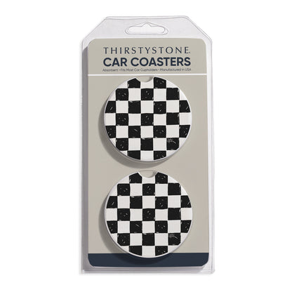 Checker 2 Pack Absorbent Stone Car Coasters 2.6" Manufactured in the USA