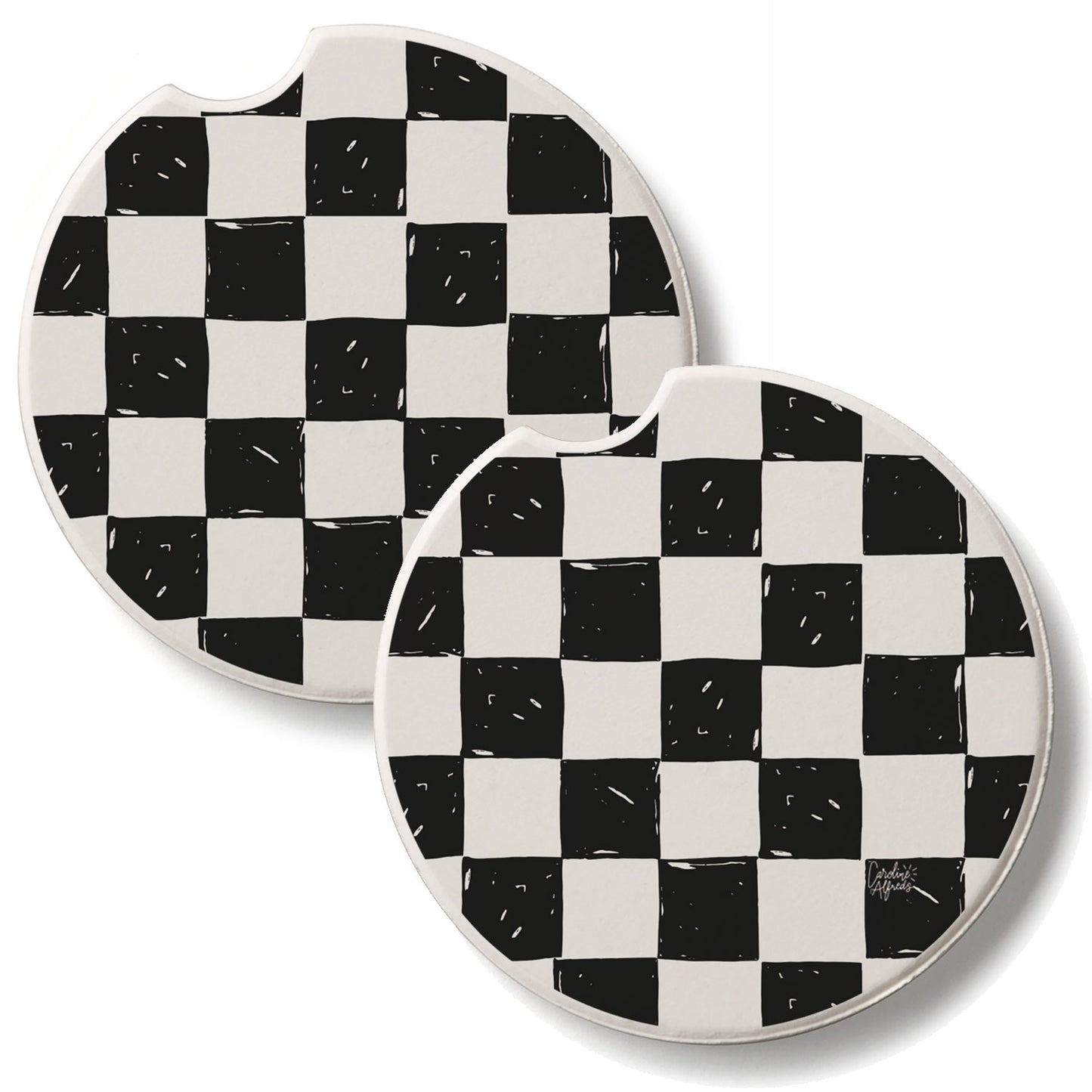 Checker 2 Pack Absorbent Stone Car Coasters 2.6" Manufactured in the USA